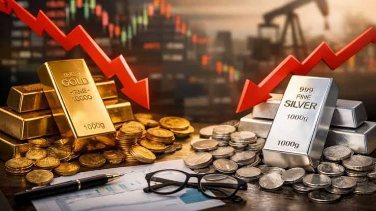 Today's Gold and Silver prices :Gold reaches a One-week low, Silver keeps falling