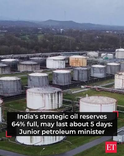 India's strategic oil reserves at 64% capacity amid rising risks,minister tells Rajya Sabha