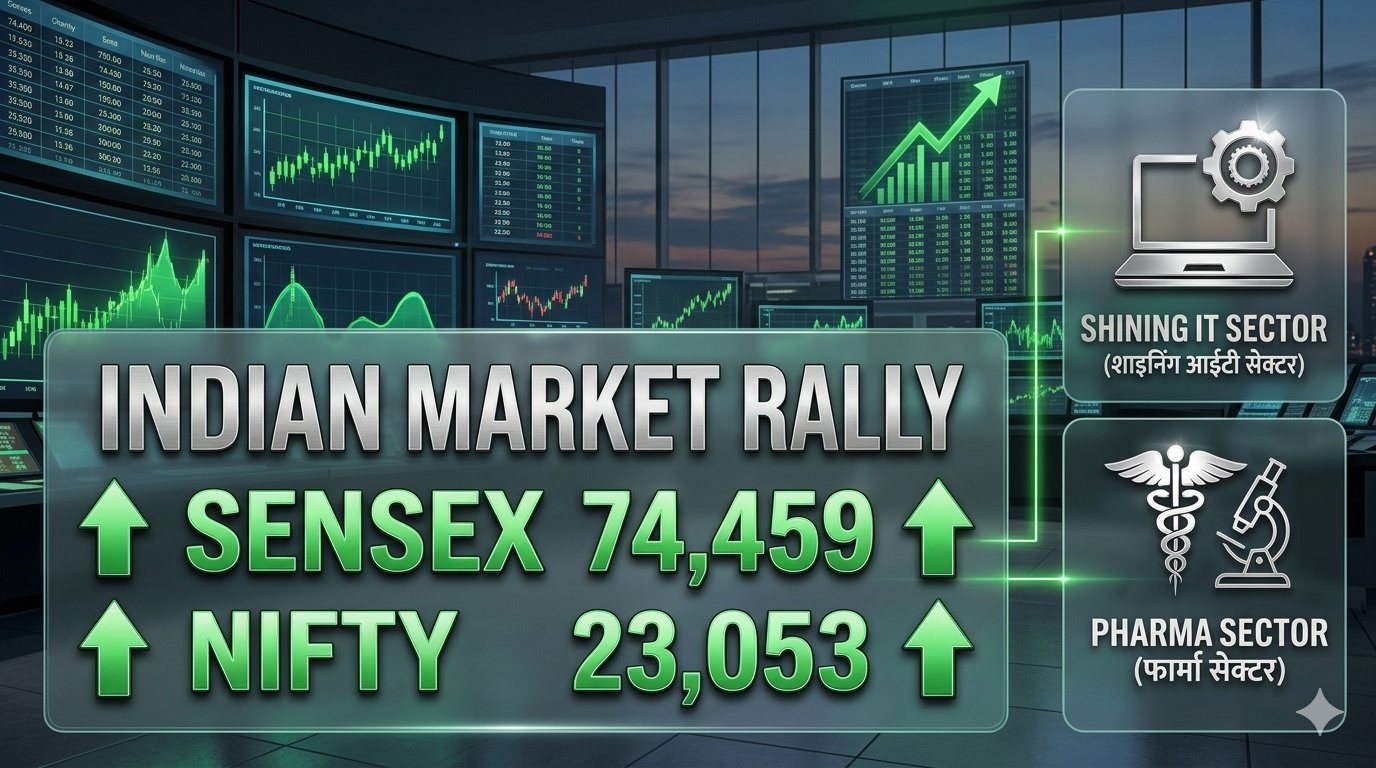Sensex Today: 74,459 Close, Nifty Above 23,050 on IT Rally
